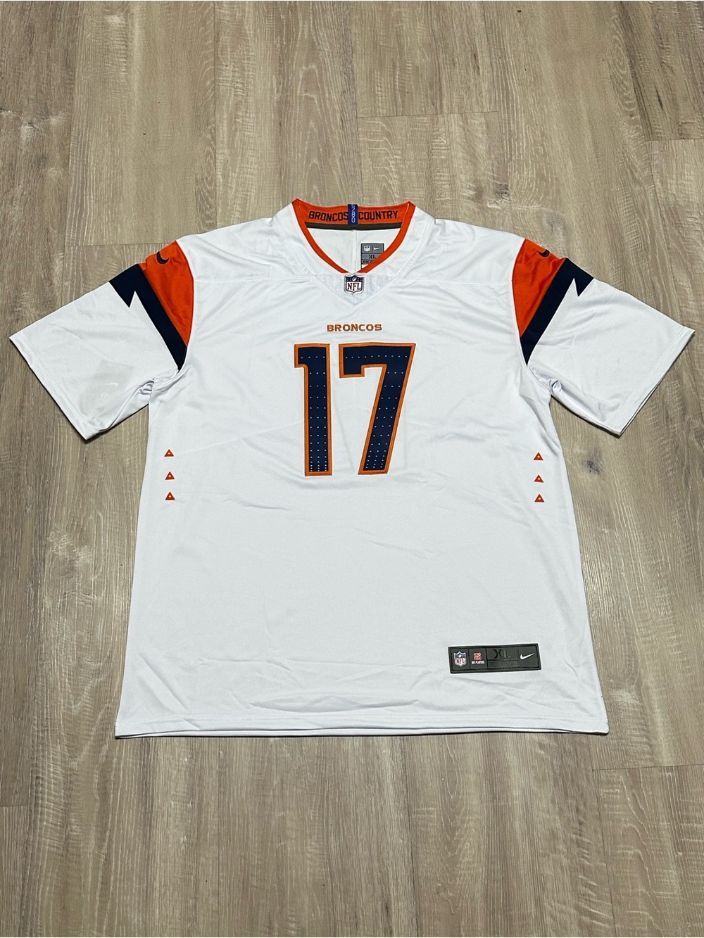 J Waddle White Mens XL Jersey Broncos #17